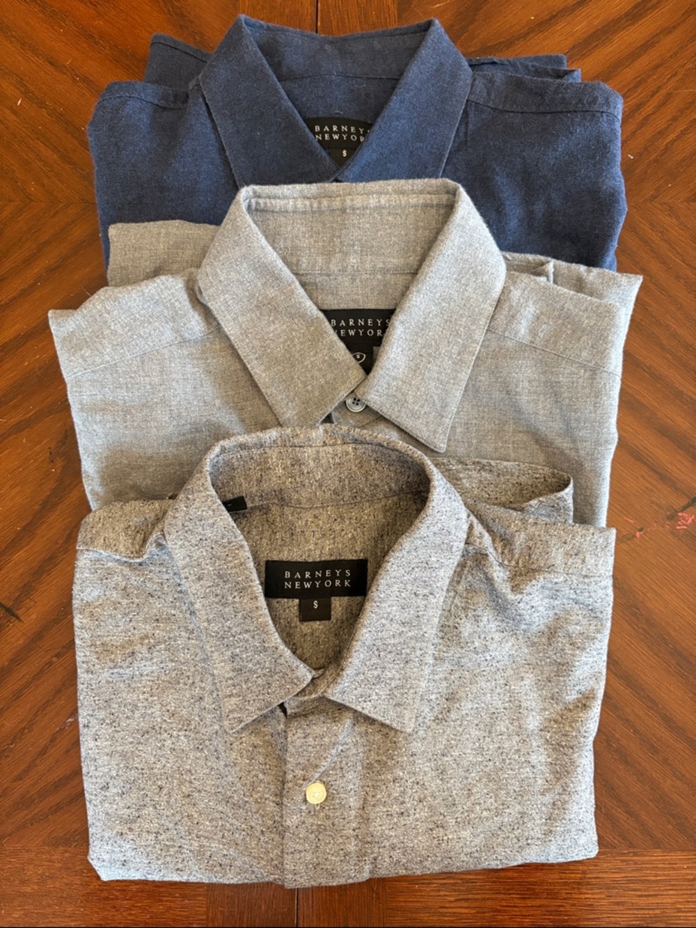 Barneys New York Men’s Casual Button-Down Shirts in Navy and Gray Shades
